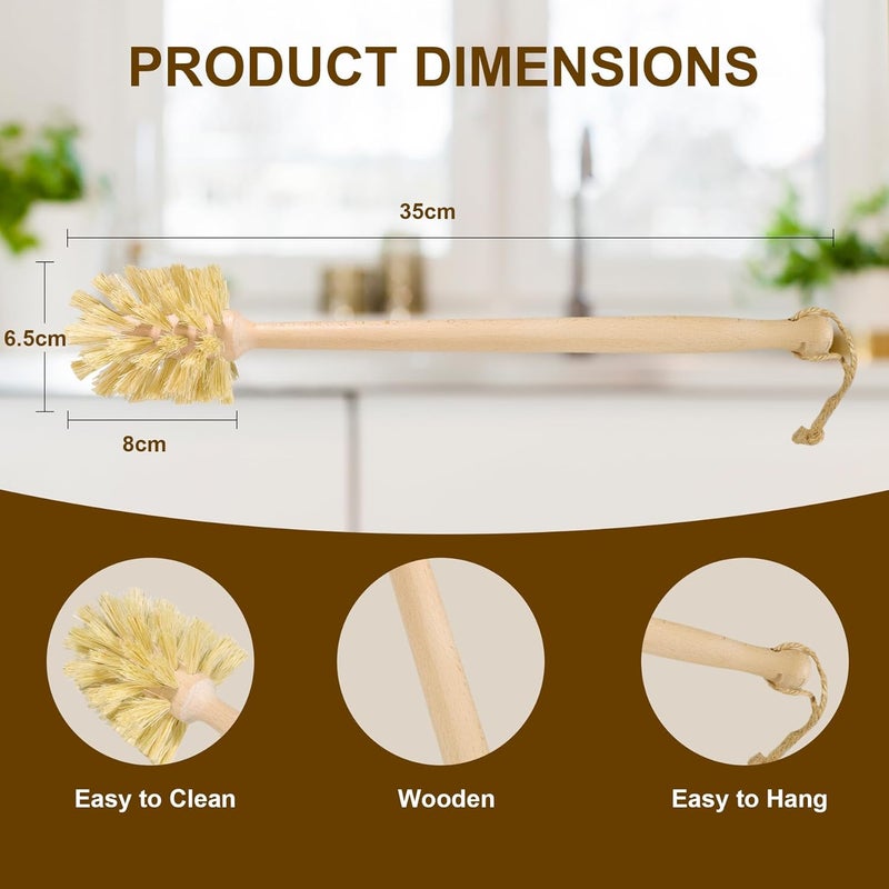 DEBETOOL 2-Pack Natural Wooden Bottle Brush with Sisal Bristles, Long Handle Bottle Brush Cleaner for Wide Mouth Jars, Water Bottles, Cups, Glasses, Baby Bottles (Non-Scratch) - Image 2